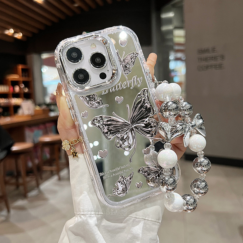 Compatible Apple 16 Pro Max Phone Case iPhone 14 New Mirror Butterfly 13 Bracelet 12 PM Simple 15 Women