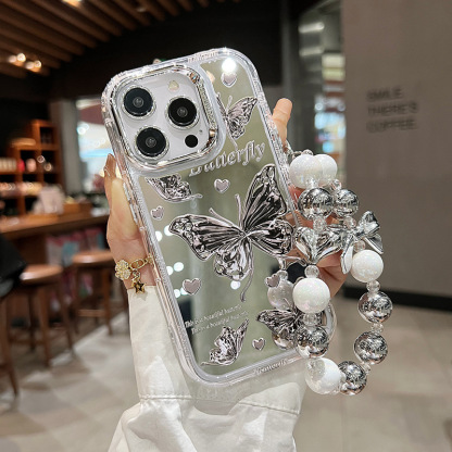 Compatible Apple 16 Pro Max Phone Case iPhone 14 New Mirror Butterfly 13 Bracelet 12 PM Simple 15 Women