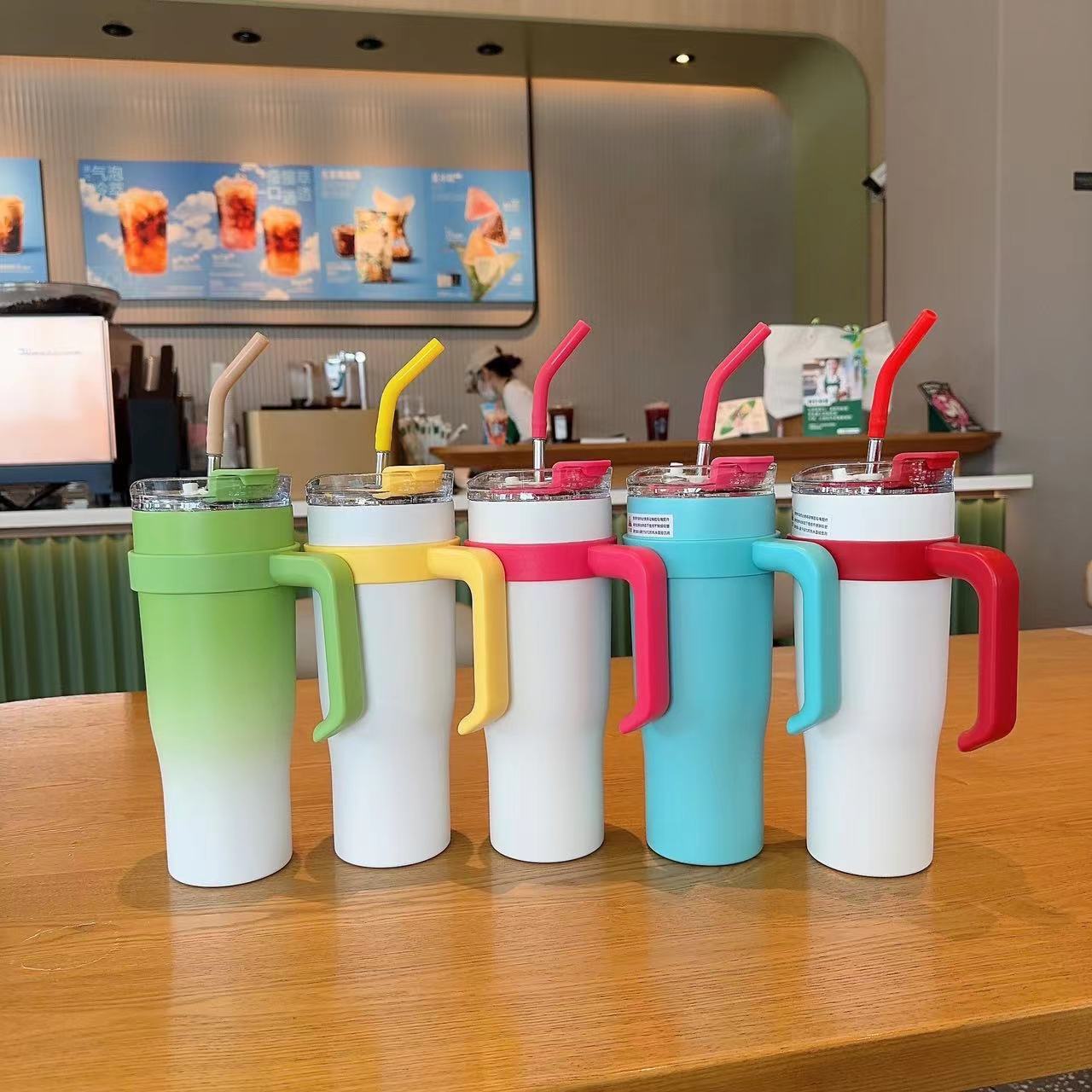 Jingshun Factory Direct Cross-Border High-Value Ice Cup Giant Large Capacity with Handle and Straw Water Cup Ice Cup