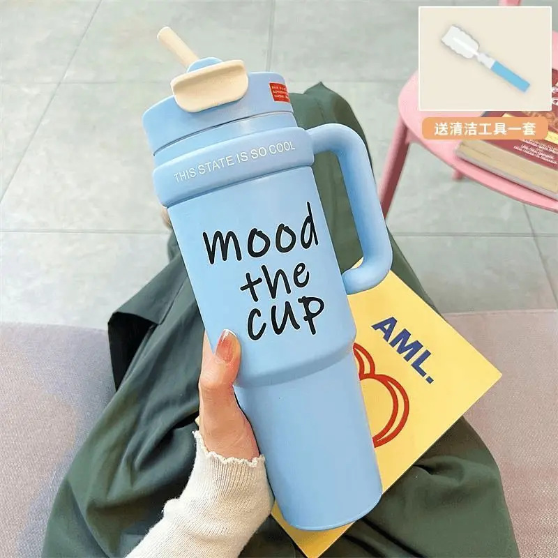 Minimalist Large Capacity Thermos with Handle Giant 316 Double Drink Ice Cup High Appearance Men and Women Straw Water Bottle
