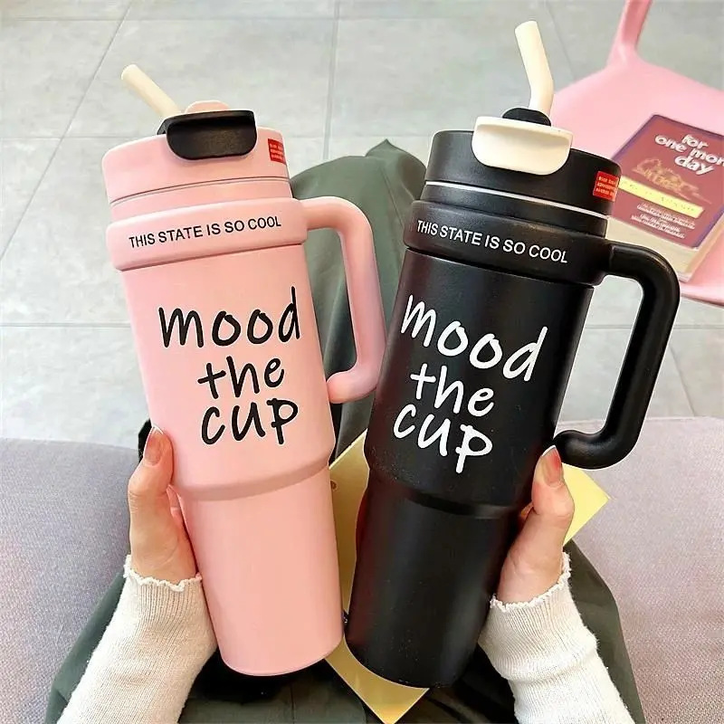Minimalist Large Capacity Thermos with Handle Giant 316 Double Drink Ice Cup High Appearance Men and Women Straw Water Bottle