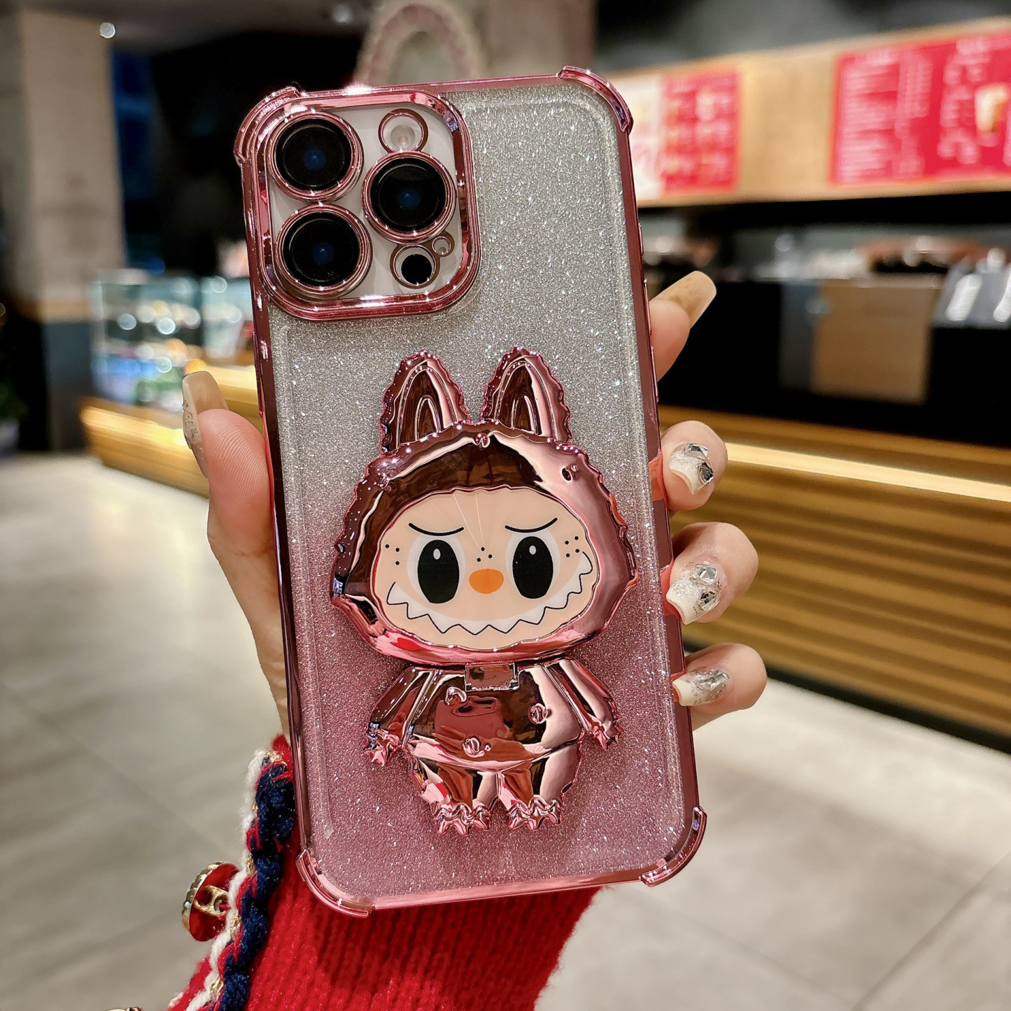 Compatible with iPhone 16 Electroplated Airbag Shockproof Phone Case with Fabric Magnetic Stand and Makeup Mirror Soft Case for iPhone 15