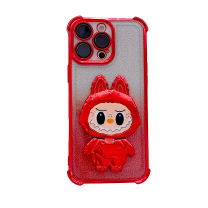 Compatible with iPhone 16 Electroplated Airbag Shockproof Phone Case with Fabric Magnetic Stand and Makeup Mirror Soft Case for iPhone 15