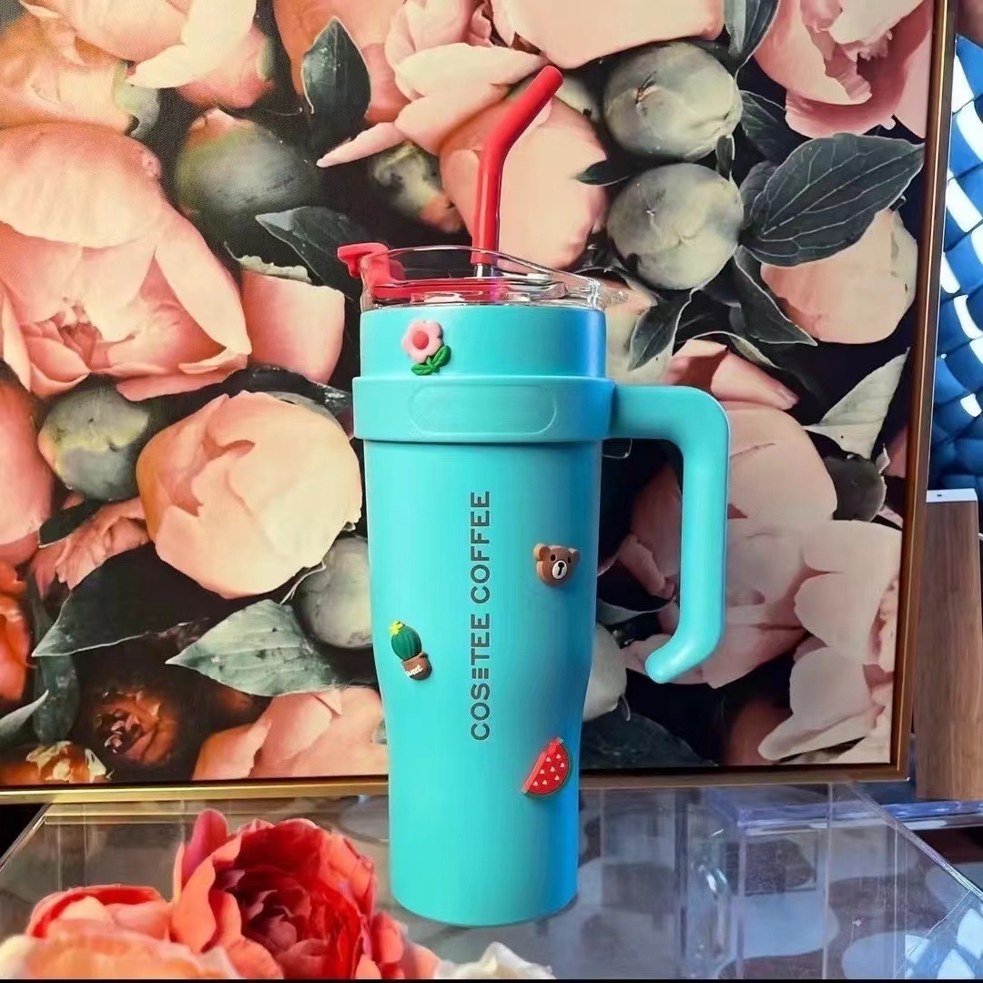 Jingshun Factory Direct Cross-Border High-Value Ice Cup Giant Large Capacity with Handle and Straw Water Cup Ice Cup