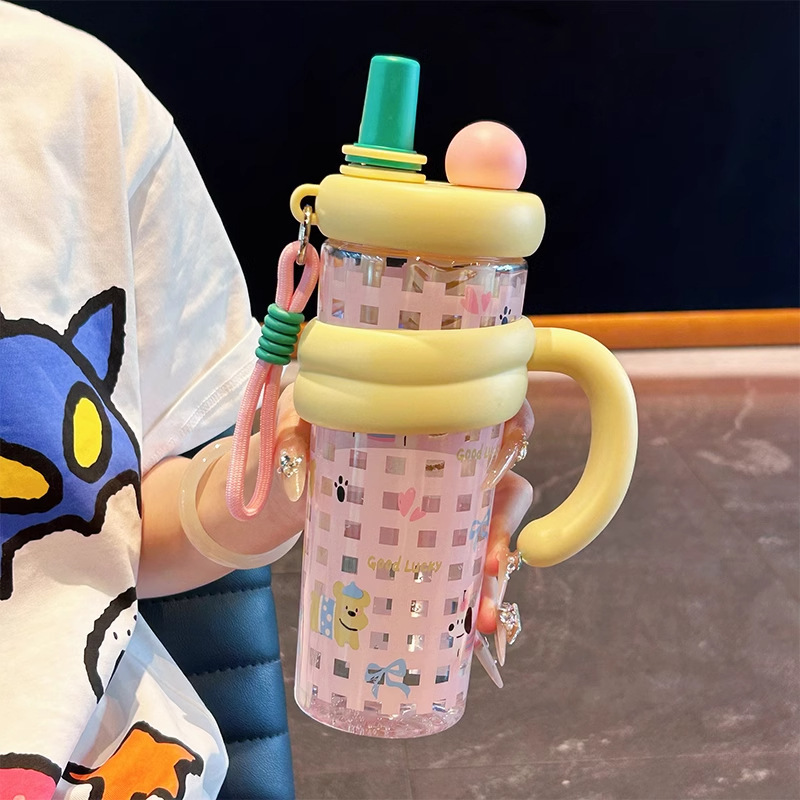 New High-Quality Large Capacity Ins Style Straw Water Cup for Women Office Flower Tea Cup Cute Gift Plastic Cup