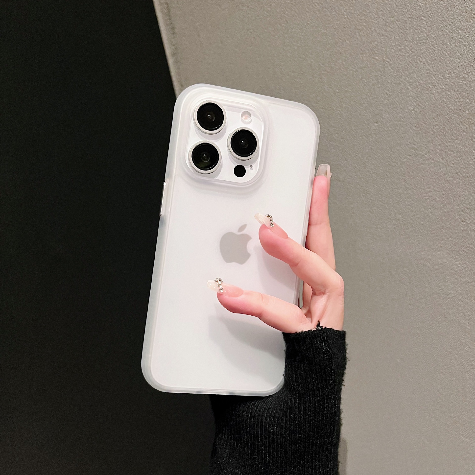 Minimalist Strap Texture Skin Feel Compatible with Apple 16/15 Pro Phone Case Transparent Solid Color iPhone 14/13P Full Coverage