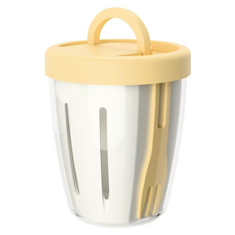 Cute Fruit Cup Breakfast Salad Cup Portable Picnic with Fork Double-layer Draining Cup Multi-purpose Fruit Cup