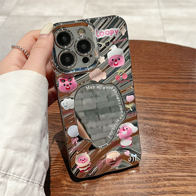 Wave Mirror Compatible with iPhone 16 Cute Beaver Phone Case Apple 11 Electroplated 14 TPU Full Coverage Protective Case