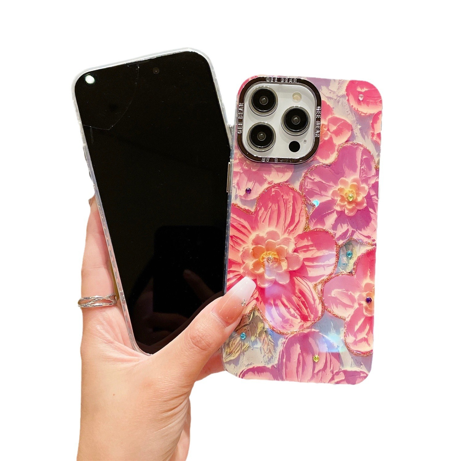 Oil Painting Huahai for Iphone15promax Phone Case Rainbow Luxury Rhinestone Apple 14 Drop-Resistant Protective Case