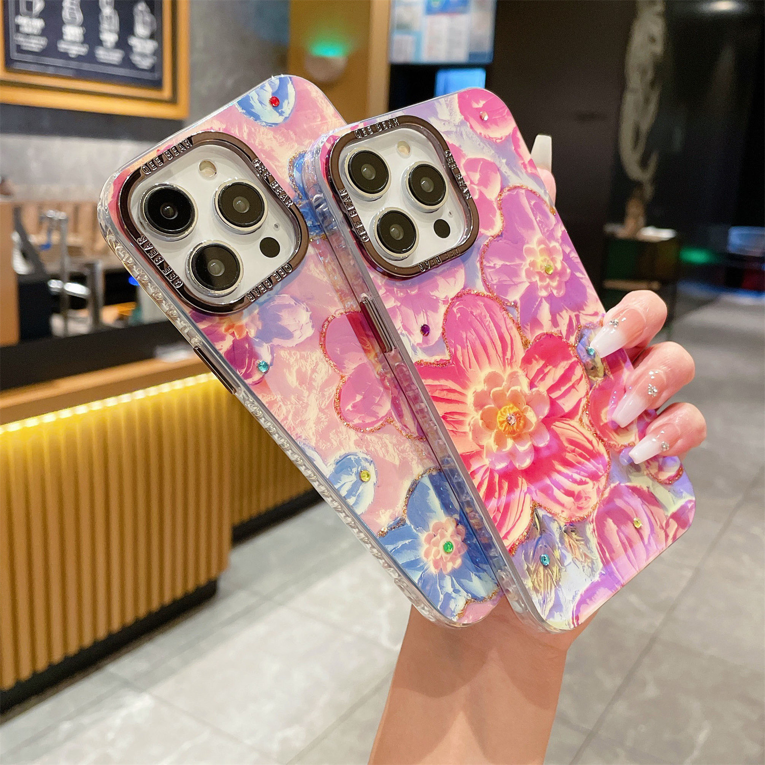 Oil Painting Huahai for Iphone15promax Phone Case Rainbow Luxury Rhinestone Apple 14 Drop-Resistant Protective Case