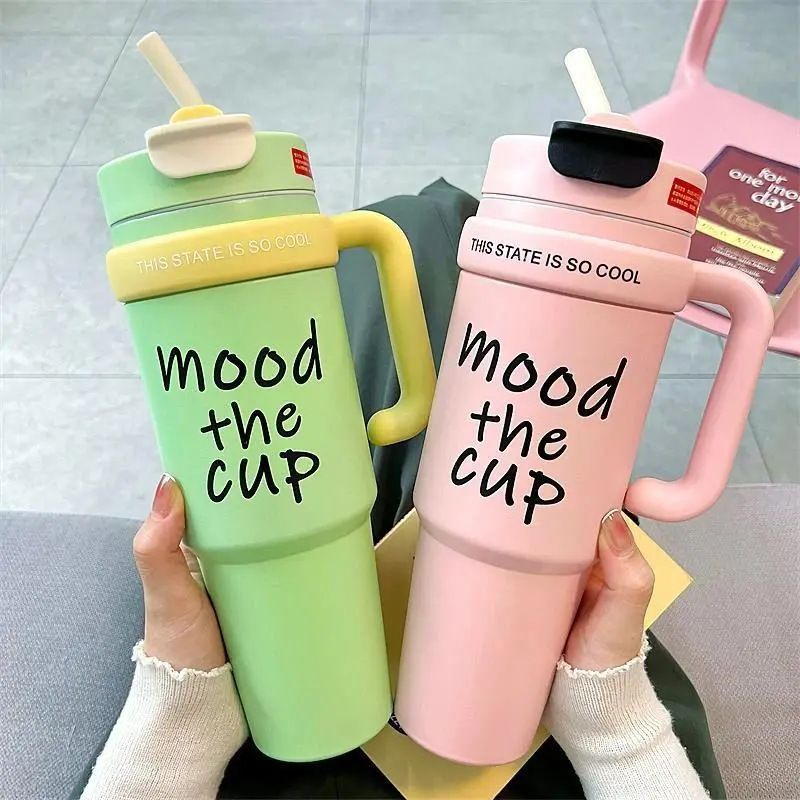Minimalist Large Capacity Thermos with Handle Giant 316 Double Drink Ice Cup High Appearance Men and Women Straw Water Bottle