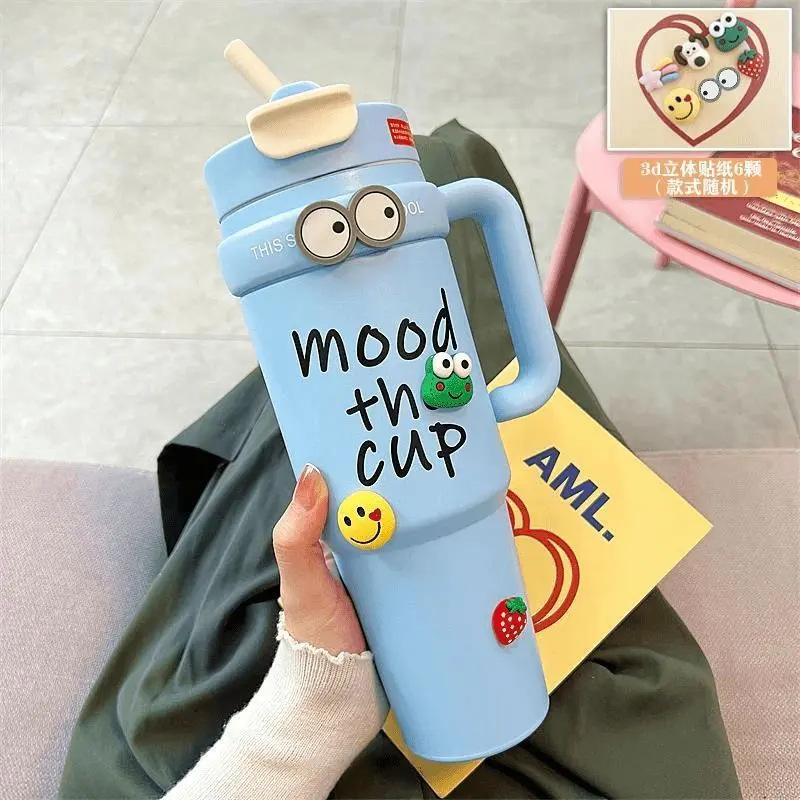 Minimalist Large Capacity Thermos with Handle Giant 316 Double Drink Ice Cup High Appearance Men and Women Straw Water Bottle