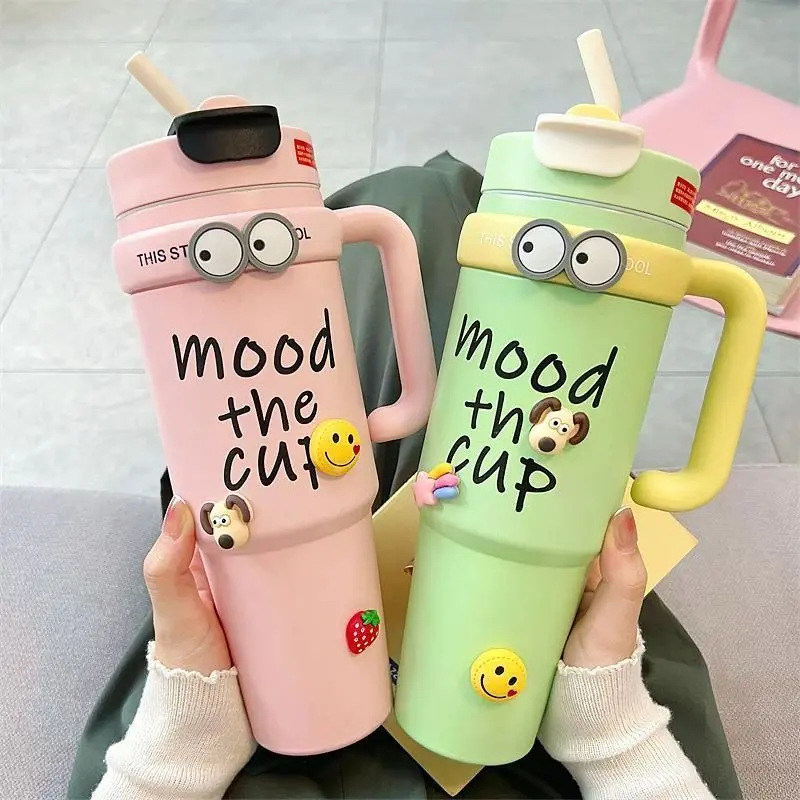 Minimalist Large Capacity Thermos with Handle Giant 316 Double Drink Ice Cup High Appearance Men and Women Straw Water Bottle