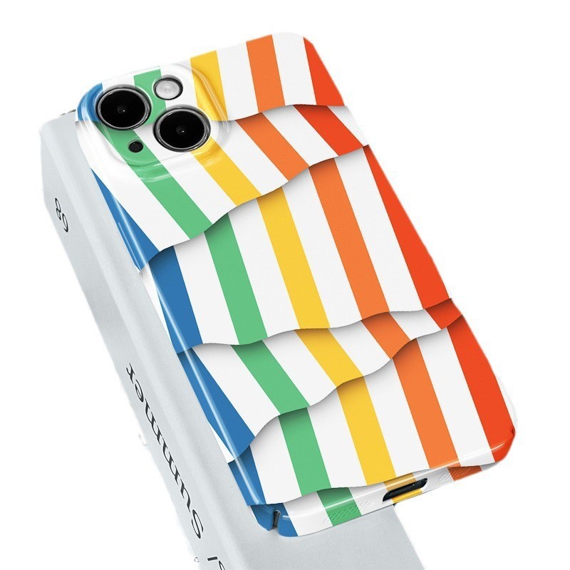 Compatible Apple 16/15 Phone Case iPhone 13 Pro Huawei Colorful Striped OnePlus Ace5 Film Case