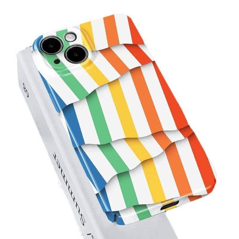 Compatible Apple 16/15 Phone Case iPhone 13 Pro Huawei Colorful Striped OnePlus Ace5 Film Case