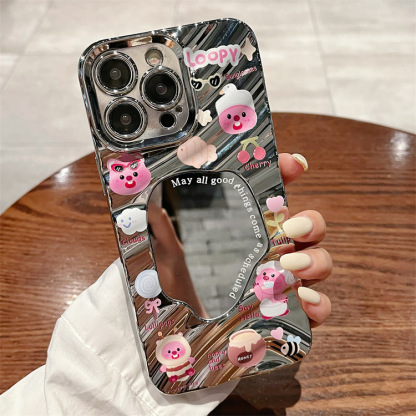 Wave Mirror Compatible with iPhone 16 Cute Beaver Phone Case Apple 11 Electroplated 14 TPU Full Coverage Protective Case