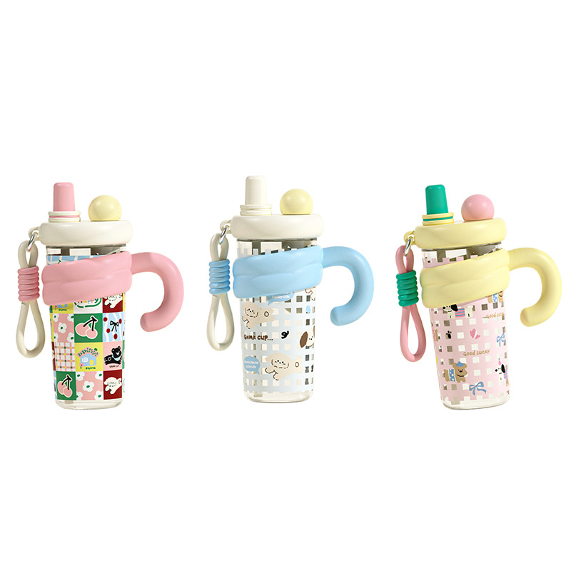 New High-Quality Large Capacity Ins Style Straw Water Cup for Women Office Flower Tea Cup Cute Gift Plastic Cup
