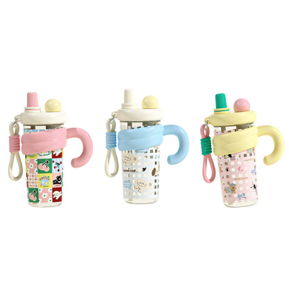 New High-Quality Large Capacity Ins Style Straw Water Cup for Women Office Flower Tea Cup Cute Gift Plastic Cup