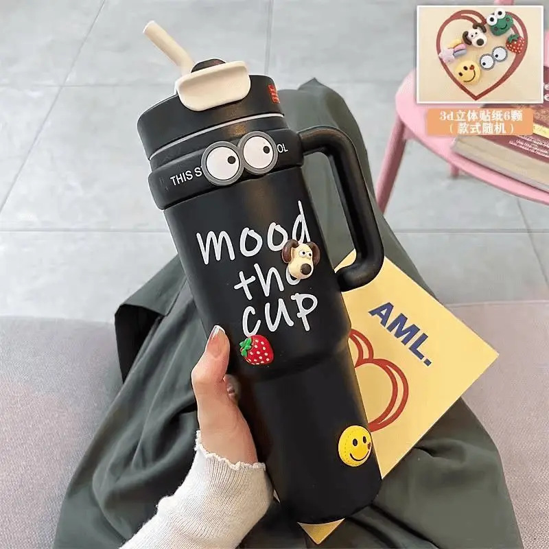 Minimalist Large Capacity Thermos with Handle Giant 316 Double Drink Ice Cup High Appearance Men and Women Straw Water Bottle