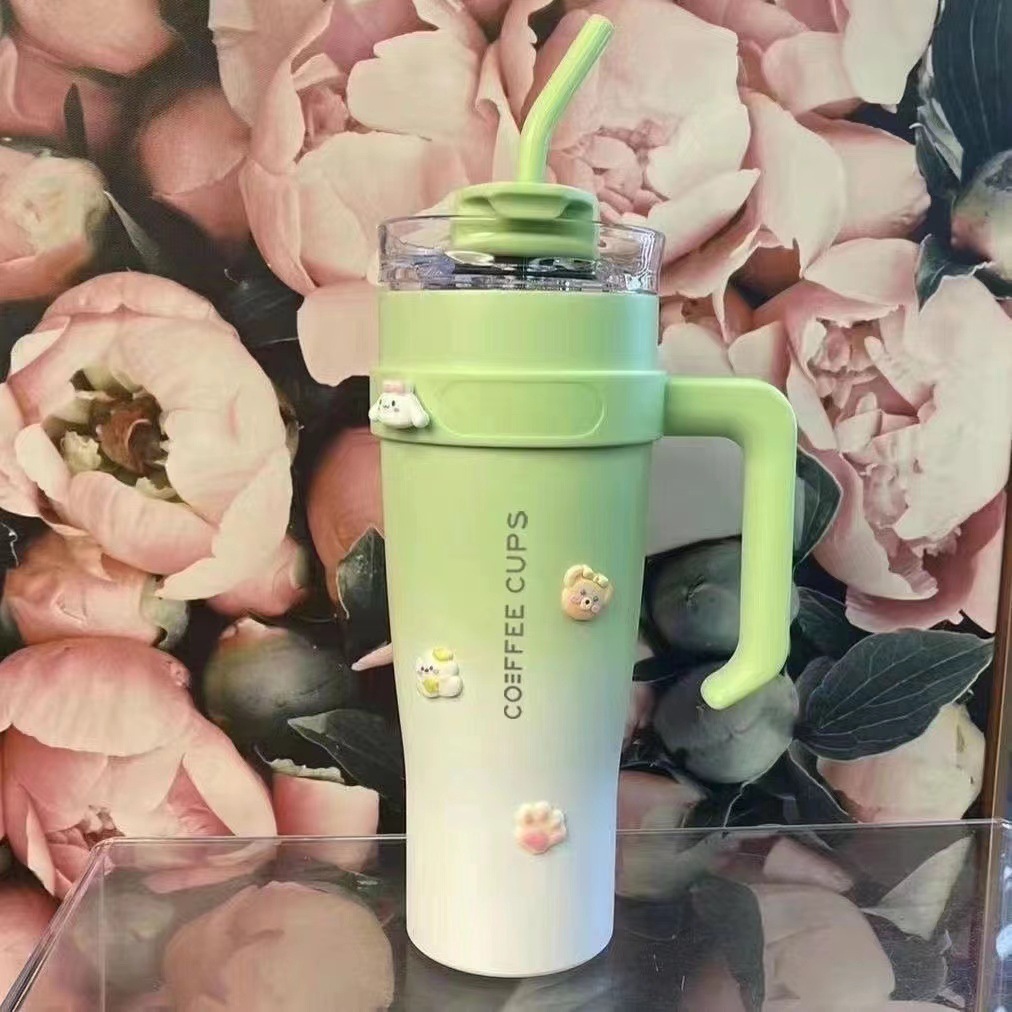 Jingshun Factory Direct Cross-Border High-Value Ice Cup Giant Large Capacity with Handle and Straw Water Cup Ice Cup