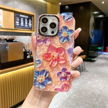 Oil Painting Huahai for Iphone15promax Phone Case Rainbow Luxury Rhinestone Apple 14 Drop-Resistant Protective Case
