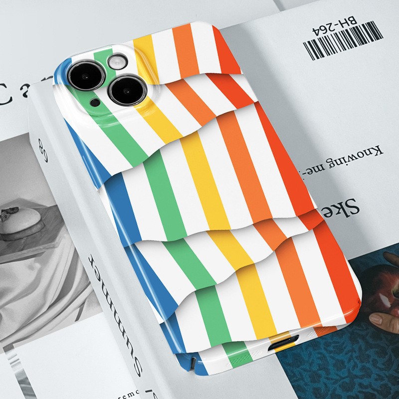 Compatible Apple 16/15 Phone Case iPhone 13 Pro Huawei Colorful Striped OnePlus Ace5 Film Case