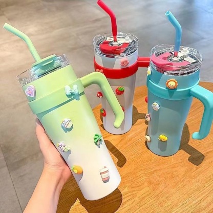 Jingshun Factory Direct Cross-Border High-Value Ice Cup Giant Large Capacity with Handle and Straw Water Cup Ice Cup