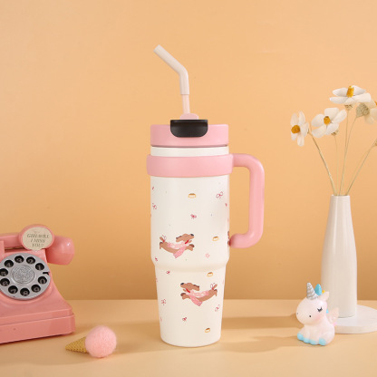Giant Insulated Cup for Girls, High Capacity, Cute Pattern, Ice Cup, 2024 New Straw Cup