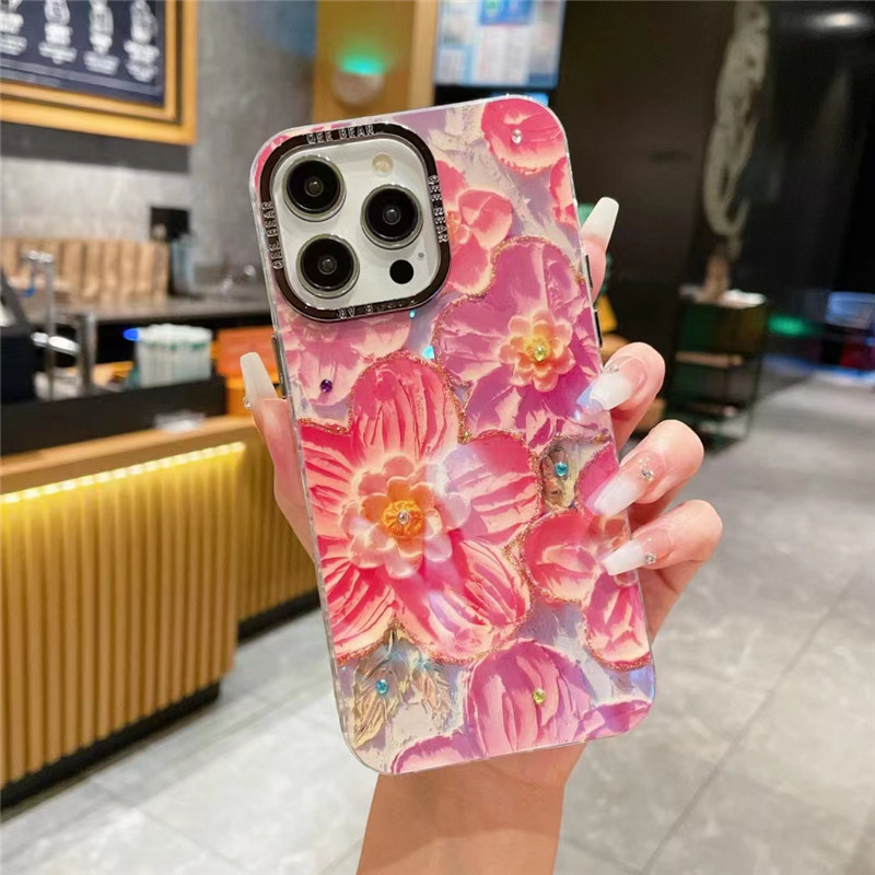 Oil Painting Huahai for Iphone15promax Phone Case Rainbow Luxury Rhinestone Apple 14 Drop-Resistant Protective Case