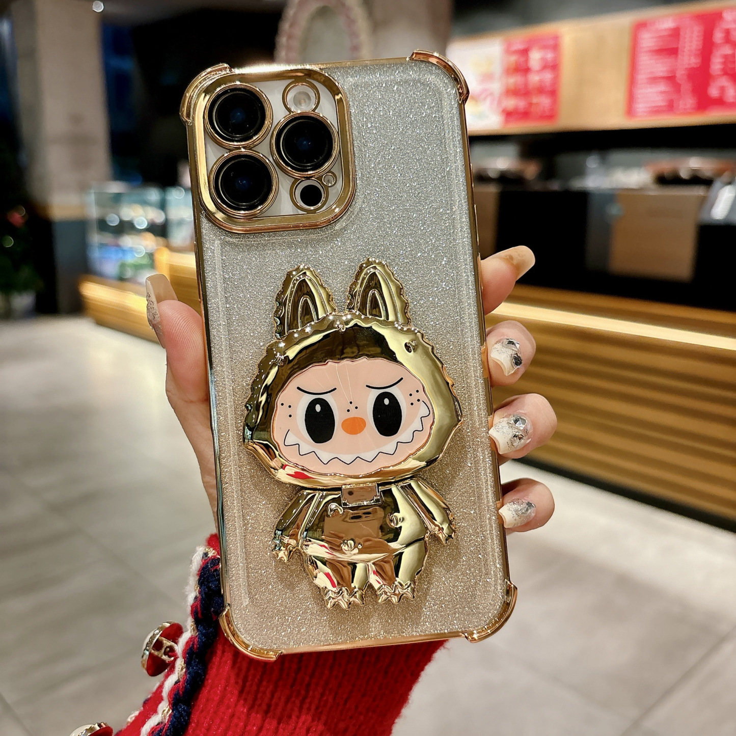 Compatible with iPhone 16 Electroplated Airbag Shockproof Phone Case with Fabric Magnetic Stand and Makeup Mirror Soft Case for iPhone 15