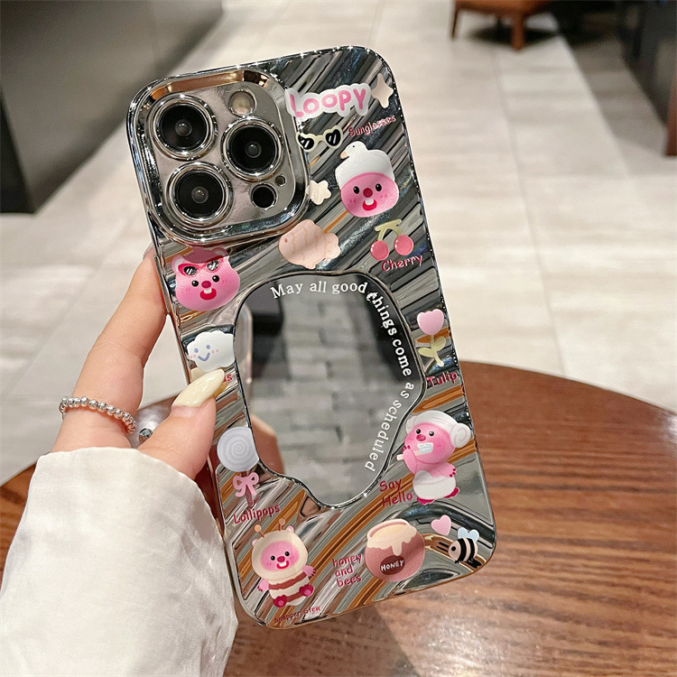 Wave Mirror Compatible with iPhone 16 Cute Beaver Phone Case Apple 11 Electroplated 14 TPU Full Coverage Protective Case