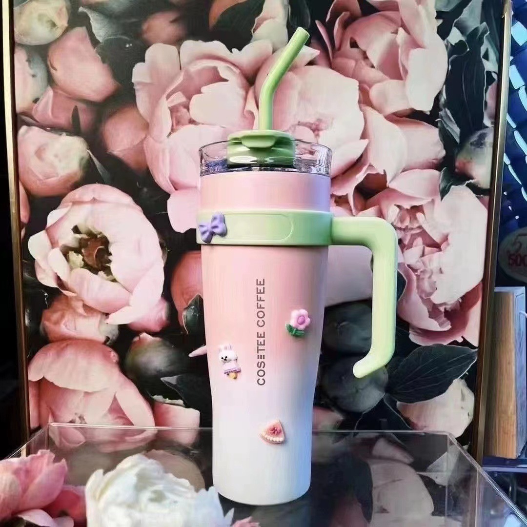 Jingshun Factory Direct Cross-Border High-Value Ice Cup Giant Large Capacity with Handle and Straw Water Cup Ice Cup