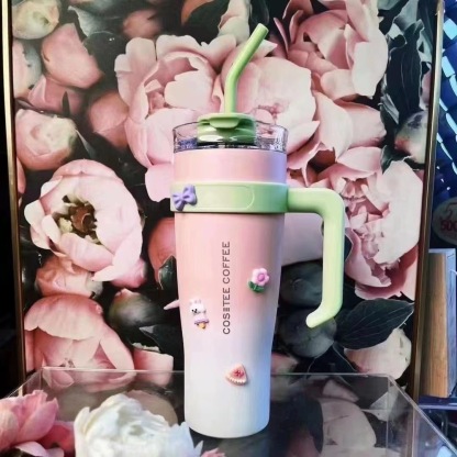 Jingshun Factory Direct Cross-Border High-Value Ice Cup Giant Large Capacity with Handle and Straw Water Cup Ice Cup