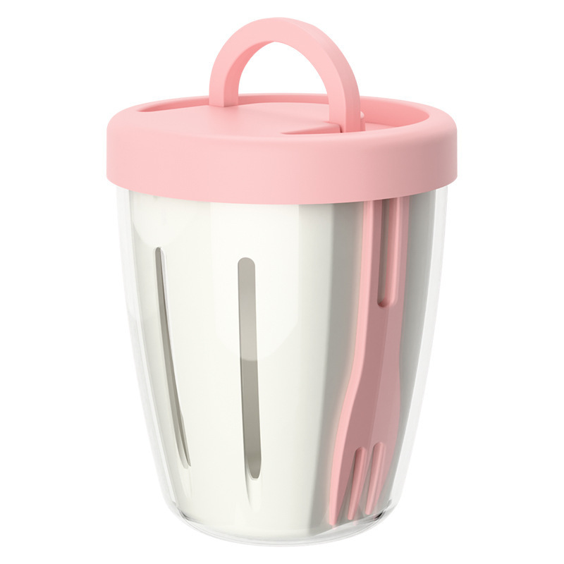Cute Fruit Cup Breakfast Salad Cup Portable Picnic with Fork Double-layer Draining Cup Multi-purpose Fruit Cup