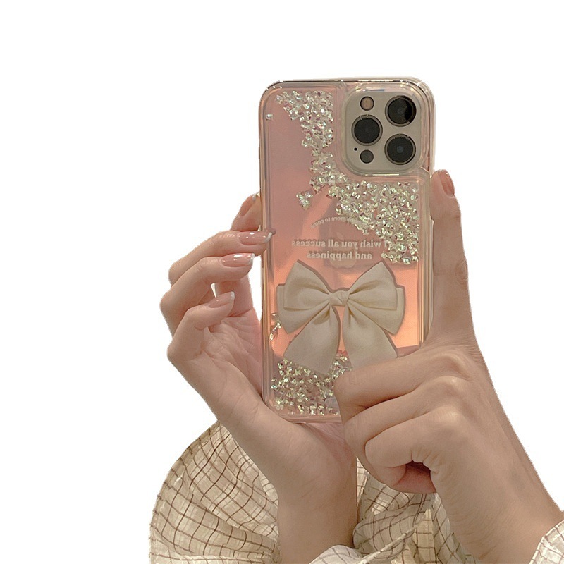 Quicksand Bow for Apple 16 Phone Case 14promax Transparent 15/13 Soft Case 11 Protective Case 12 Female
