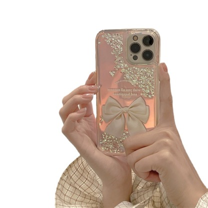 Quicksand Bow for Apple 16 Phone Case 14promax Transparent 15/13 Soft Case 11 Protective Case 12 Female
