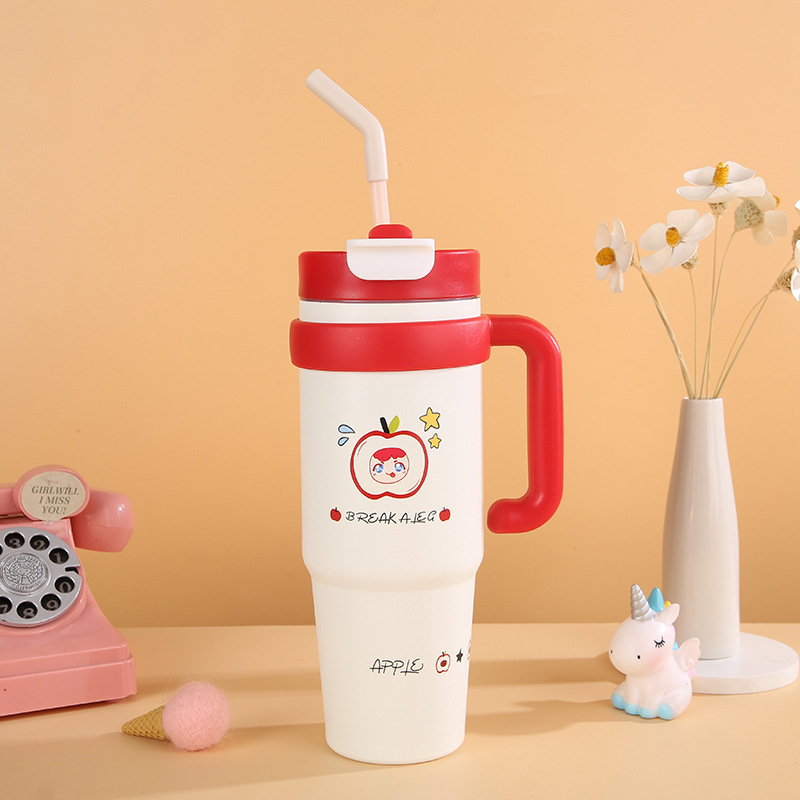 Giant Insulated Cup for Girls, High Capacity, Cute Pattern, Ice Cup, 2024 New Straw Cup