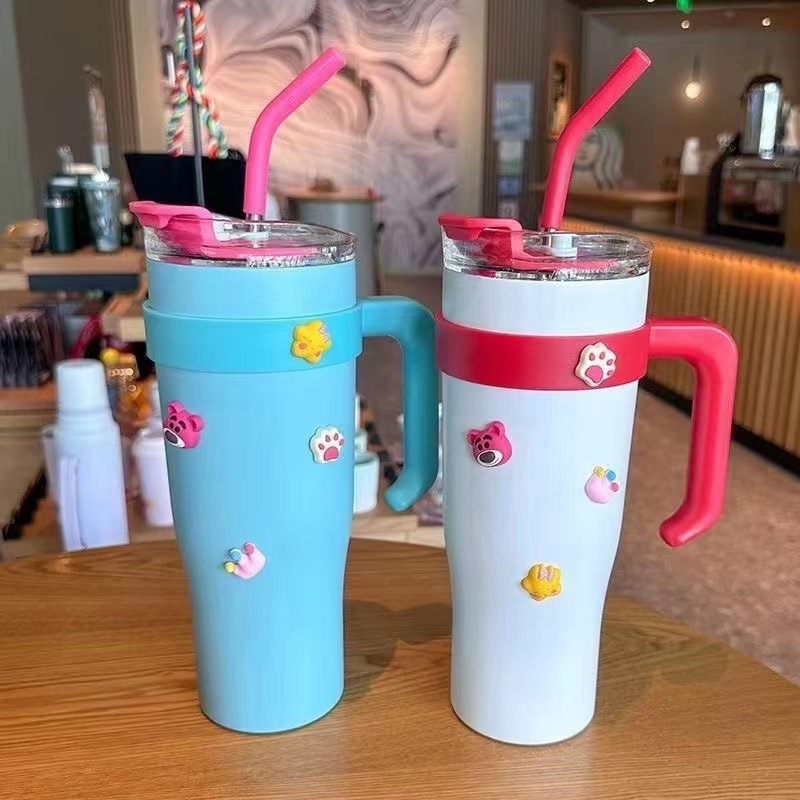 Jingshun Factory Direct Cross-Border High-Value Ice Cup Giant Large Capacity with Handle and Straw Water Cup Ice Cup