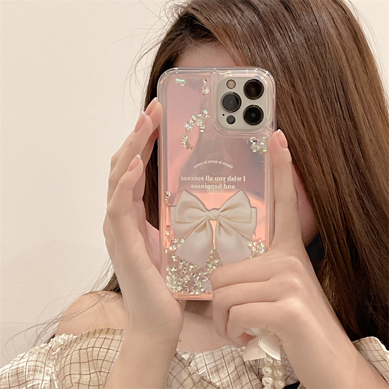 Quicksand Bow for Apple 16 Phone Case 14promax Transparent 15/13 Soft Case 11 Protective Case 12 Female