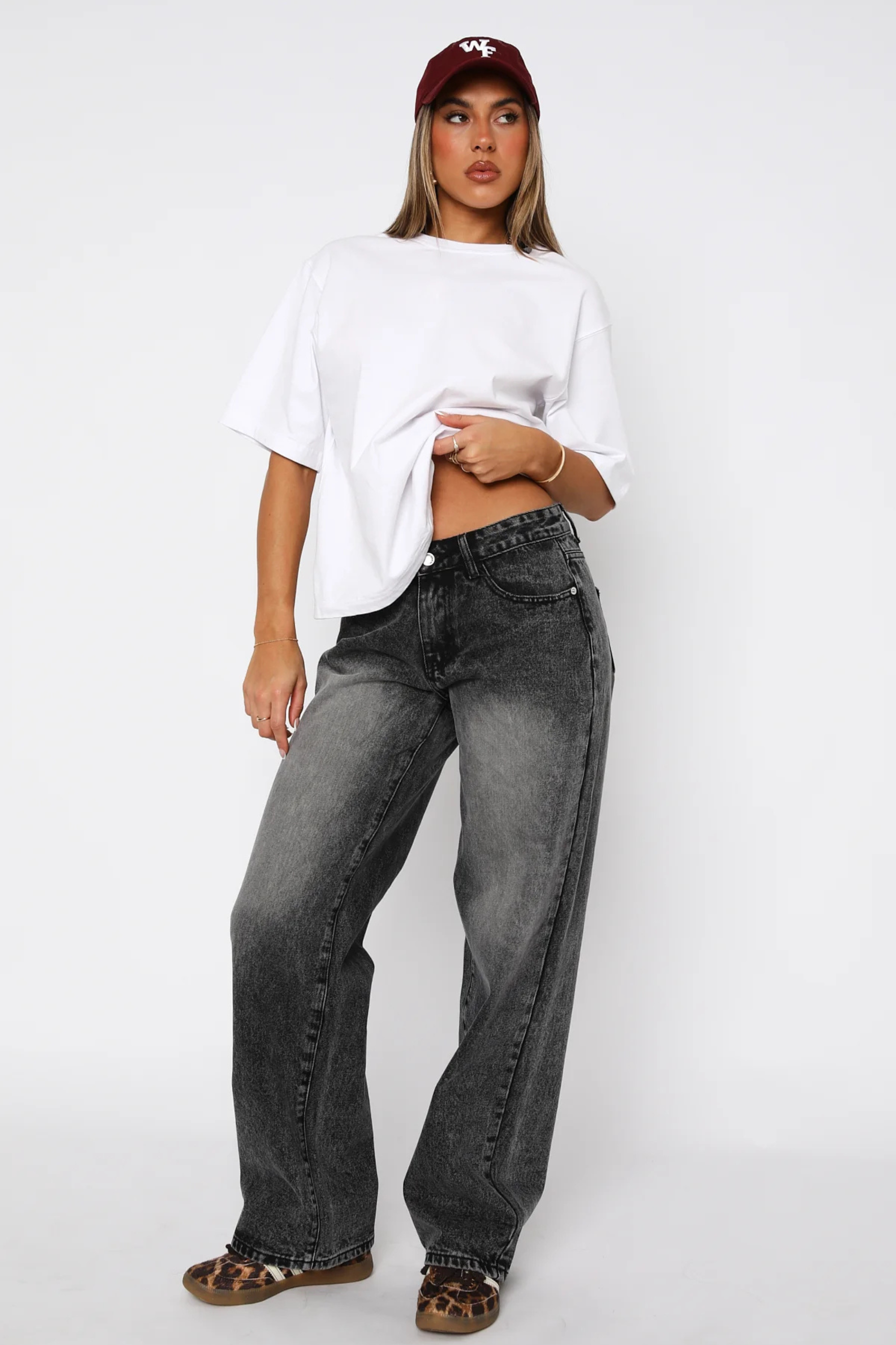Low Rise Jeans Wide Leg Faded Gray