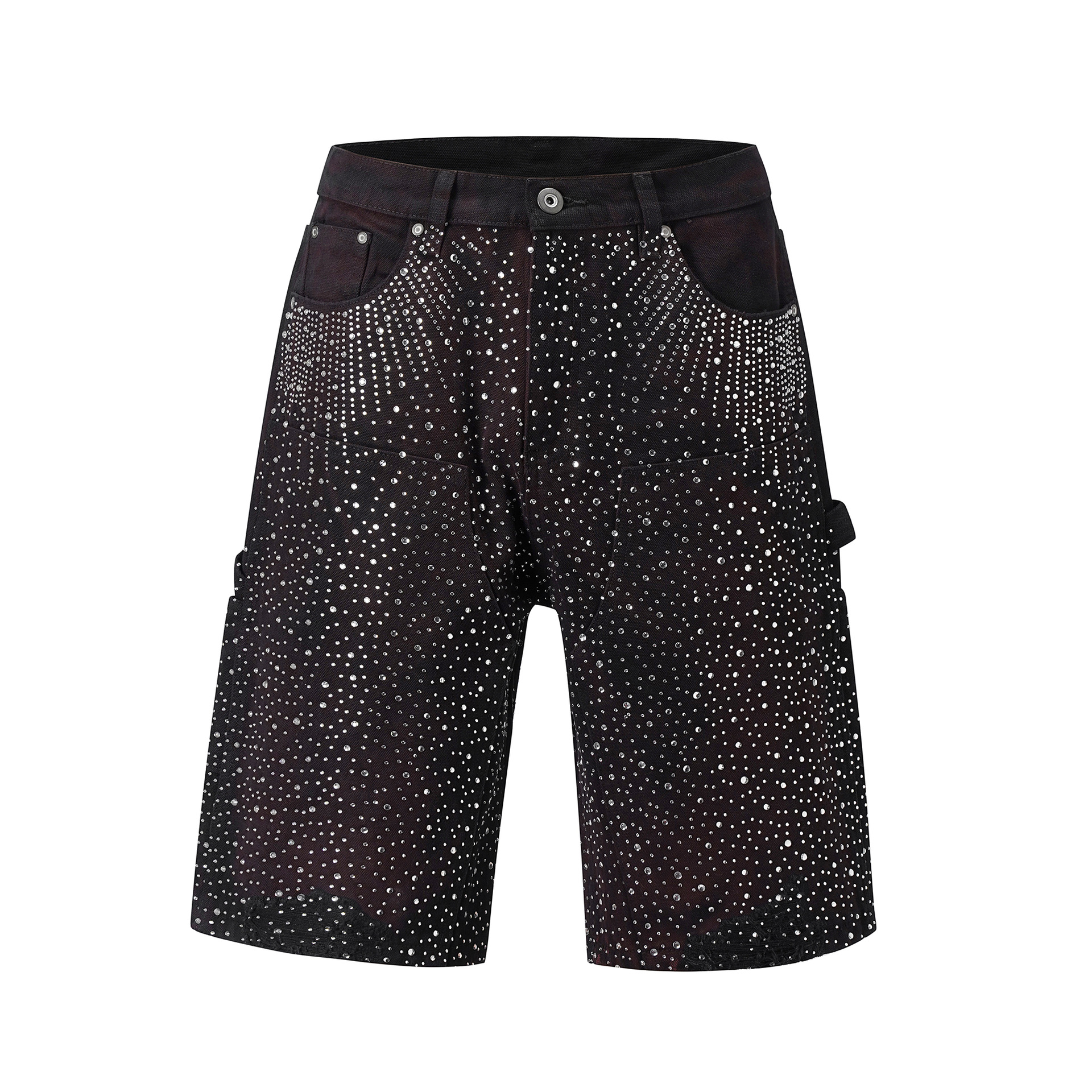 Diamond-encrusted Cropped Denim Shorts