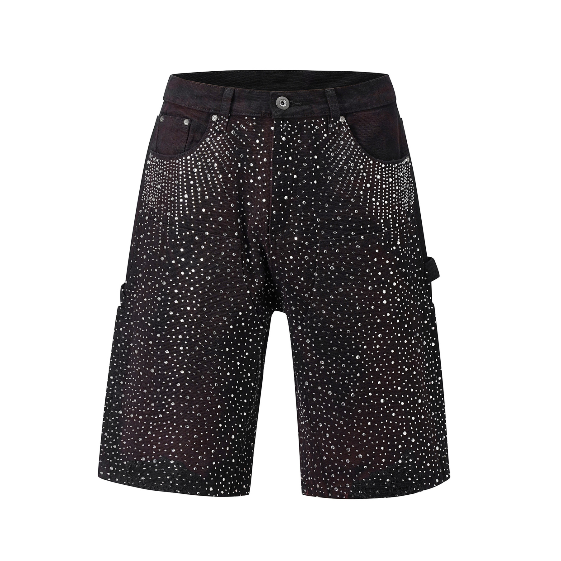 Diamond-encrusted Cropped Denim Shorts