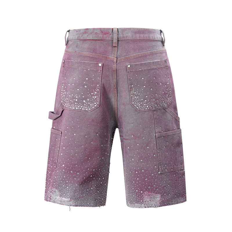 Diamond-encrusted Cropped Denim Shorts
