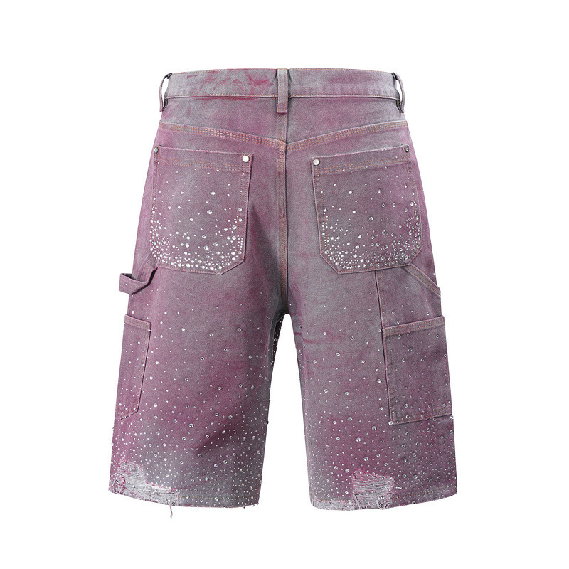 Diamond-encrusted Cropped Denim Shorts