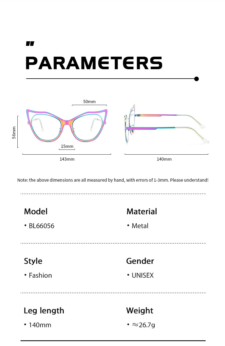 New Fashionable Colorful Cat-Eye Metal Sunglasses(Plano Lens)