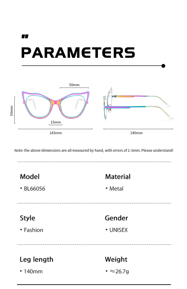 New Fashionable Colorful Cat-Eye Metal Sunglasses(Plano Lens)