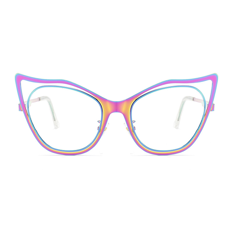 New Fashionable Colorful Cat-Eye Metal Sunglasses with Blue Light Blocking – Trendy Street Style Glasses for Everyday Wear (Plano Lens)