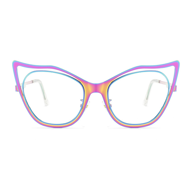 New Fashionable Colorful Cat-Eye Metal Sunglasses with Blue Light Blocking – Trendy Street Style Glasses for Everyday Wear (Plano Lens)