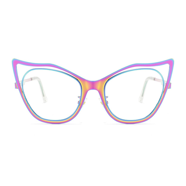 New Fashionable Colorful Cat-Eye Metal Sunglasses with Blue Light Blocking – Trendy Street Style Glasses for Everyday Wear (Plano Lens)