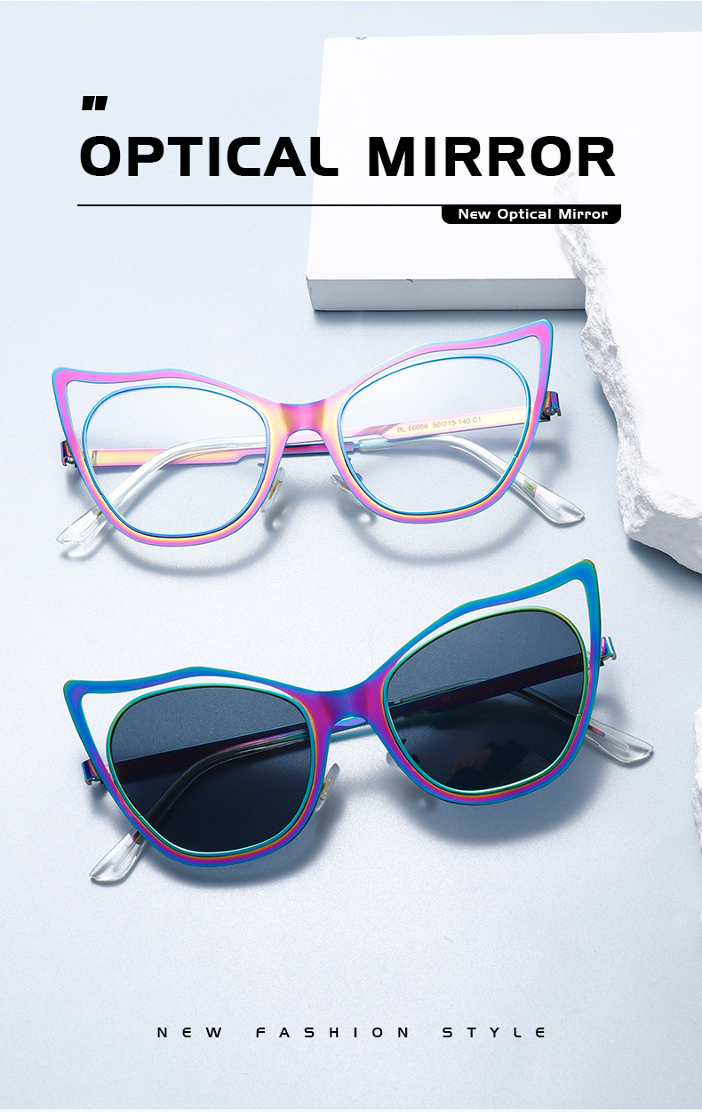 New Fashionable Colorful Cat-Eye Metal Sunglasses(Plano Lens)